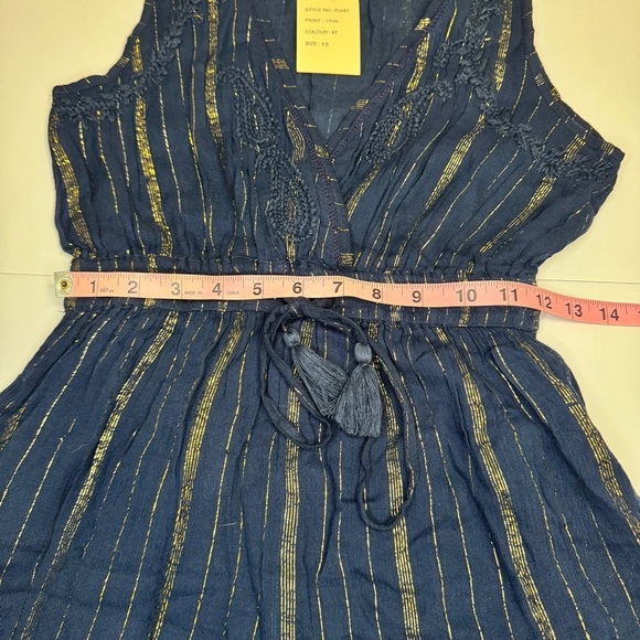 Raga Navy Blue & Gold Metallic Stripe Jumpsuit XS Festival Resort Wear NWT - Picture 8 of 16